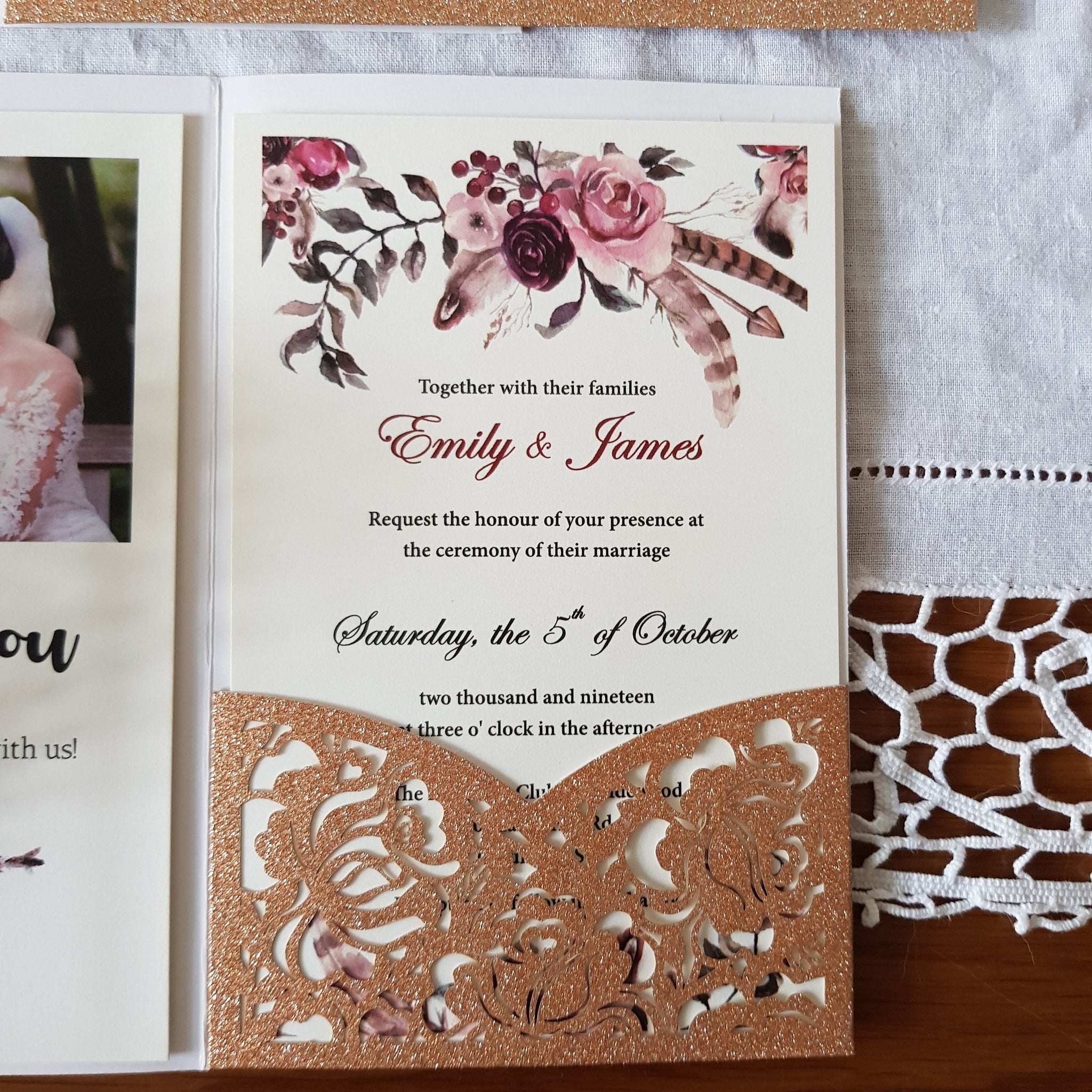 20 Biglietti Di Auguri Con Bustina E Sigillo - Taglio Laser, Carta Perla 250g, Per Matrimoni E Feste