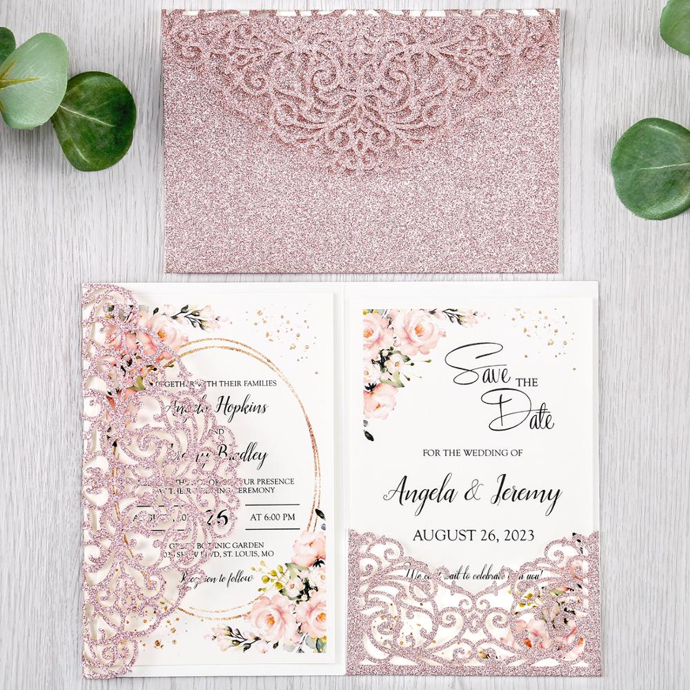 Biglietti Dinvo Con Taglio Laser Glter Oro Rosa Invi Matrimonio, Addio Al Nubilato, Fidanzamento, Compleanno, Laurea Con Nastro Beige Da 42,4 € | DHgate