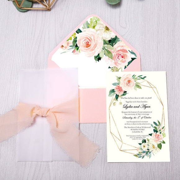 1 pcs Partecipazione di nozze in carta trasparente con stampa floreale –  Confetti e bomboniere